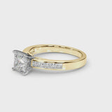 Yellow gold Princess Solitaire Diamond Ring with Channel-Set Band and Four-Prong Setting
