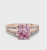 Rose gold Fancy Pink Radiant Cut Diamond Solitaire Engagement Ring with Split Shank Pavé Band