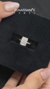 Yellow gold Radiant Cut Diamond Solitaire Ring with Thin Band and Four-Prong Setting
