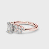 Rose gold Emerald Cluster Diamond Engagement Ring with Pavé Band and Four-Prong Setting