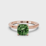 Rose gold Fancy Green Cushion Cut Diamond Solitaire Ring with Six-Prong Setting and Classic Band