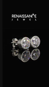 White Gold Round Laboratory-Grown Diamond Solitaire Full Bezel Stud Earrings