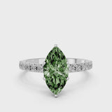 White gold Fancy Green Marquise Cut Diamond Solitaire Pavé Band with Four-Prong Setting