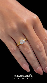 Yellow gold Heart Solitaire Vine Band with Milgrain Prong Setting