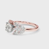 Rose gold Round Diamond Cluster Leaf Design Ring with Prong Setting