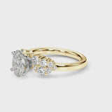 Yellow gold Oval Cluster Diamond Engagement Ring with Pavé Band and Four-Prong Setting