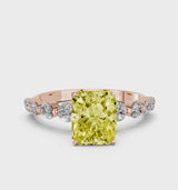Rose gold Fancy Yellow Radiant Cut Solitaire Diamond Ring with Pave Band and Four-Prong Setting