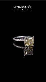 White gold Fancy Green Cushion Cut Diamond Solitaire Ring with Round  Pavé Band and Four-Prong Setting