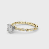 Yellow gold Oval Cut Diamond Solitaire Ring with Twisted Band and Pavé Accents