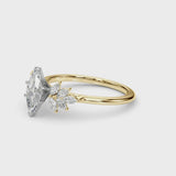 Yellow gold Marquise Diamond Floral Side Stone Solitaire with Marquise Accents and Four-Prong Setting