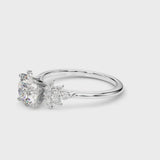 White gold Round Diamond Floral Side Stone Solitaire with Marquise Accents and Four-Prong Setting