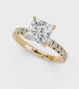 Yellow gold Princess Solitaire Pave Diamond Engagement Ring with Four-Prong Setting