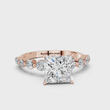 Rose gold Princess Cut Solitaire Diamond Ring with Pave Band and Four-Prong Setting