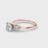 Rose gold Three-Stone Heart Cut Diamond Ring with Pear Side Stones and Four-Prong Setting
