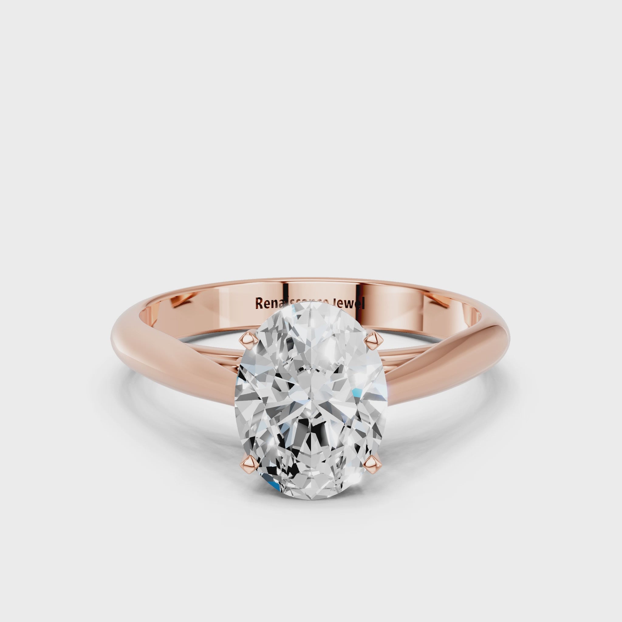 Rose gold Oval Solitaire Diamond Engagement Ring with Cathedral Setting and Four-Prong Mount on a Classic Band_121
