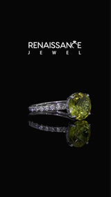Silver Round Cut Yellow Sapphire Solitaire Ring with Round  Pavé Band and Four-Prong Setting