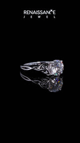 Silver Princess Cut Diamond Solitaire Engagement Ring with Celtic Knot Band and Four-Prong Setting