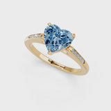 Yellow gold Fancy Blue Heart  Cut Channel Set Solitaire Engagement Ring with Four-Prong Setting