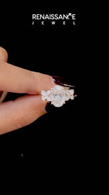 Yellow gold Oval Diamond Floral Cluster Ring with Solitaire Band and Prong Setting