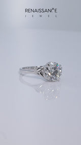 Platinum Asscher Cut Diamond Solitaire Ring with Twist Band and Four-Prong Setting