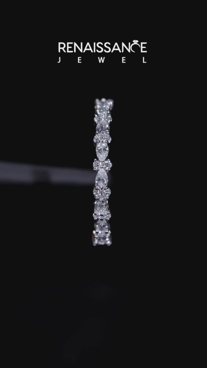 White Gold Pear & Round Diamond Wedding Band 3