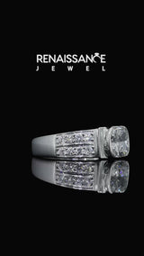 White gold Cushion Brilliant Diamond Channel Set Wide Band Ring with Bezel Setting