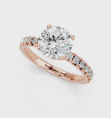 Rose gold Round Solitaire Pave Diamond Engagement Ring with Four-Prong Setting