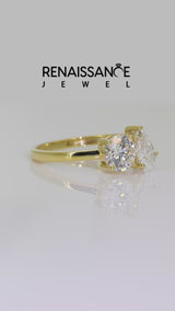 Yellow gold Round and Pear Toi Moi Ring with Prong Setting and Plain Band