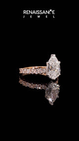 Rose gold Pear Cut Diamond Side Stone Solitaire Ring with Round  and Four-Prong Setting
