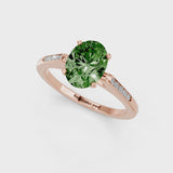 Rose gold Fancy Green Oval  Cut Channel Set Solitaire Engagement Ring with Four-Prong Setting