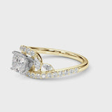 Yellow gold Cushion Solitaire with Pavé Twist Band and Four-Prong Setting