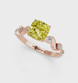 Rose gold Fancy Yellow Cushion  Solitaire Twisted Band with Prong Setting