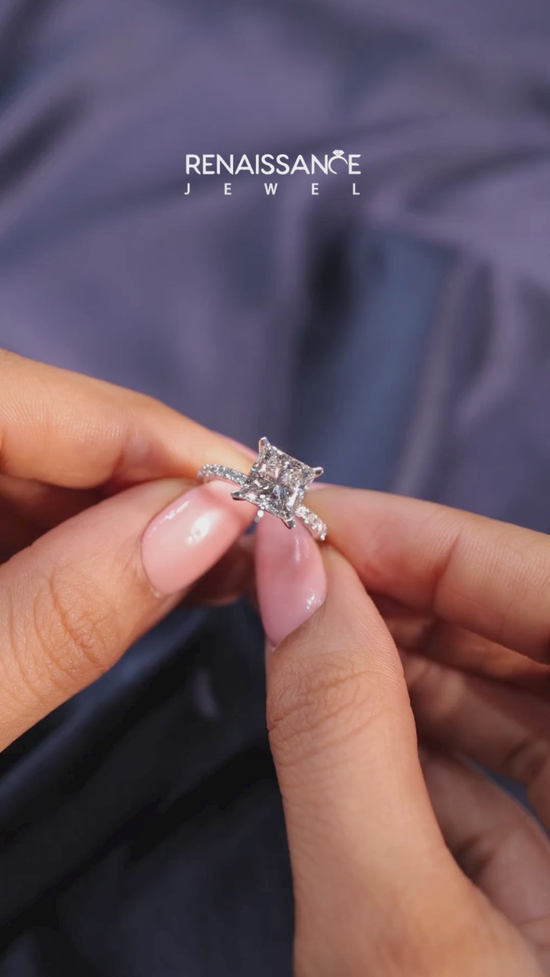 Platinum Princess Solitaire Diamond Pavé Band with Four-Prong Setting 6