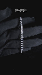 White gold Bezel-Set Round Diamond Tennis Bracelet with Radiant Center Diamond