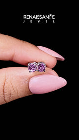 Yellow gold Round Cut Amethyst Stud Earrings