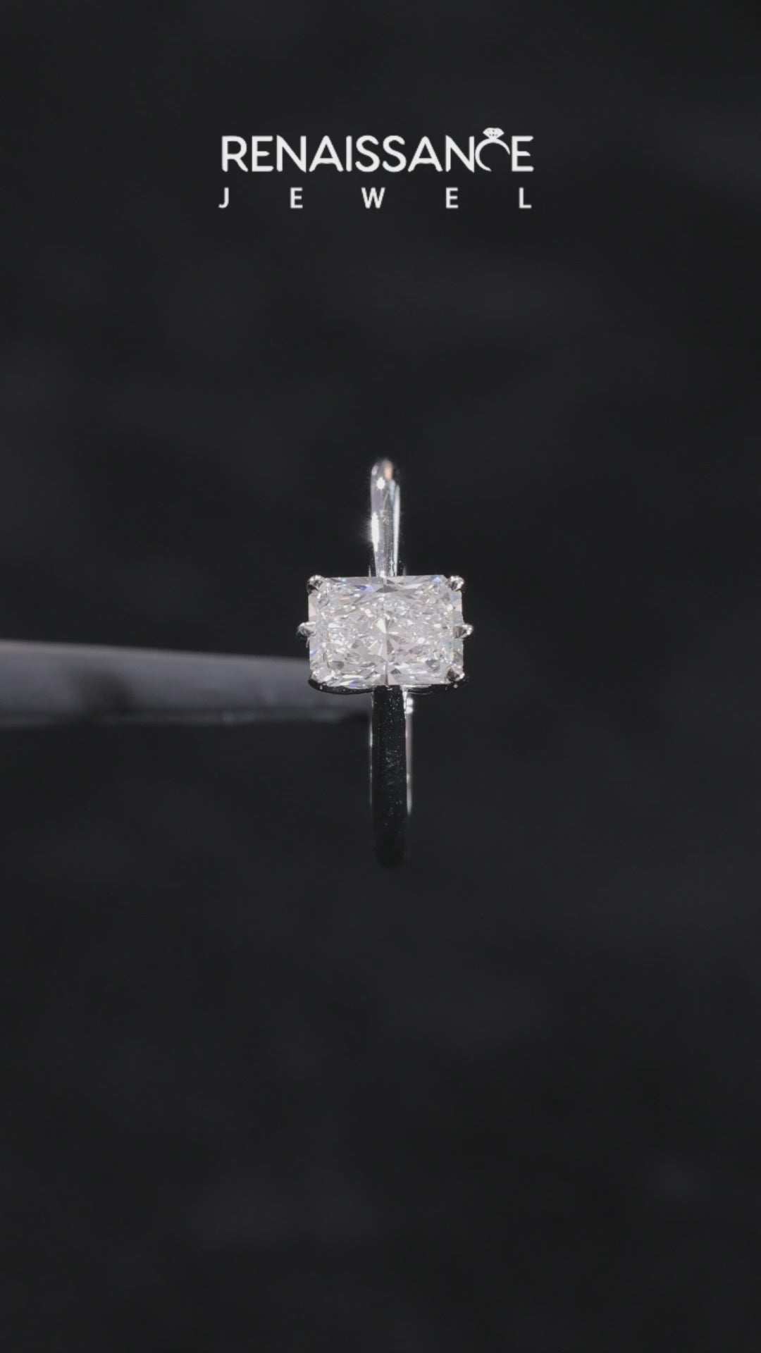 White gold Radiant Cut Solitaire Diamond Ring with Four-Prong Setting and Classic Band_95