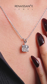 White gold Cushion Solitaire Diamond Prong Pendant