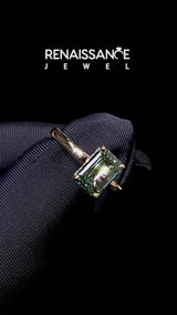 Yellow gold Fancy Green Emerald  Solitaire Diamond Ring with Four-Prong Setting on a Plain Band