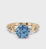 Yellow gold Fancy Blue Round  Solitaire Twisted Band with Prong Setting