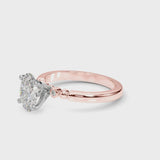 Rose gold Oval Solitaire Beaded Band with Four-Prong Setting
