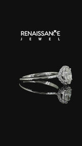 Silver Oval Brilliant Solitaire Engagement Ring with Six-Prong Setting and Classic Band