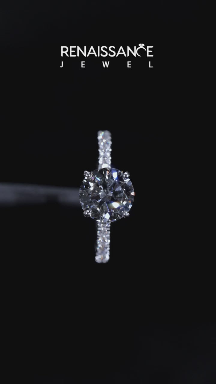 Silver Round Solitaire Diamond Pavé Band with Four-Prong Setting 5