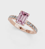 Rose gold Fancy Pink Emerald Cut Diamond Solitaire Pavé Band with Four-Prong Setting