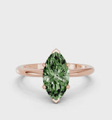 Rose gold Fancy Green Marquise Cut Diamond Solitaire Ring with Six-Prong Setting and Classic Band