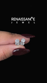 Platinum Round Diamond Six Prong Flower Petal Solitaire Stud Earrings