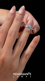 Platinum Emerald Cut Diamond Ring with Marquise and Round  Side Stones and Four-Prong Setting