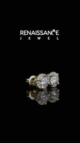Yellow gold Round Cut Diamond Halo Stud Earrings with Pavé Accents