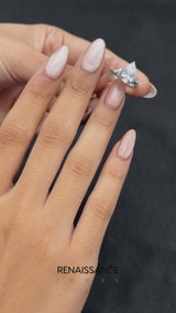 Silver Pear Cut Diamond Solitaire Ring with Filigree Band and Four-Prong Setting