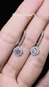 White gold Round Cut Diamond Halo Drop Earrings with Pavé Hoop