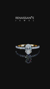Yellow gold Oval Cut Diamond Solitaire Ring with Pavé Accents and Four-Prong Setting